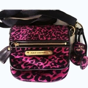 Rare Juicy Couture Y2K Small Cheetah Print Fuchsia Pink and Black Crossbody Bag